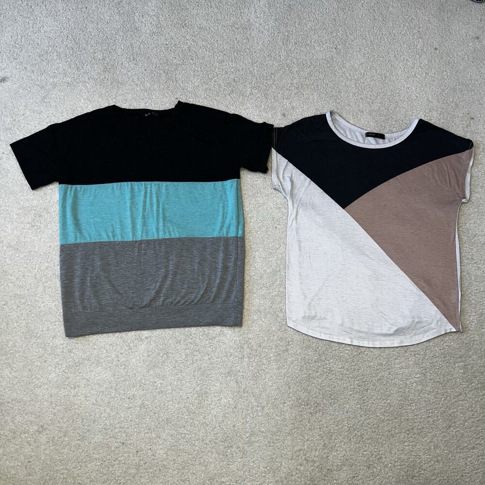 Lot 2 Shirts SHEIN LUNE Color Block Drop Shoulder Cut Sew Panel Geometric Small